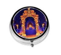 Travel Pill Organizer - Mini Metal Electroplated Round Pill Box, 3 Times a Day Medicine Organizer Day of the Dead