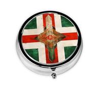 Travel Pill Organizer - Mini Metal Electroplated Round Pill Box, 3 Times a Day Medicine Organizer Flag of North Rhine Westphalia