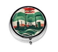 Travel Pill Organizer - Mini Metal Electroplated Round Pill Box, 3 Times a Day Medicine Organizer Flag of North Rhine Westphalia State