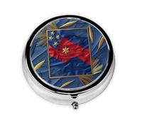 Travel Pill Organizer - Mini Metal Electroplated Round Pill Box, 3 Times a Day Medicine Organizer Flag of North Carolina
