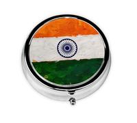Travel Pill Organizer - Mini Metal Electroplated Round Pill Box, 3 Times a Day Medicine Organizer India Flag