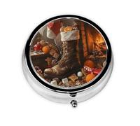 Travel Pill Organizer - Mini Metal Electroplated Round Pill Box, 3 Times a Day Medicine Organizer Saint Nicholas Day