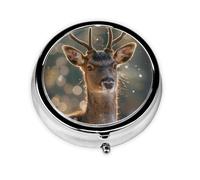 Travel Pill Organizer - Mini Metal Electroplated Round Pill Box, 3 Times a Day Medicine Organizer sika Deer