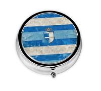 Travel Pill Organizer - Mini Metal Electroplated Round Pill Box, 3 Times a Day Medicine Organizer Stripes and Emblems