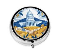 Travel Pill Organizer - Mini Metal Electroplated Round Pill Box, 3 Times a Day Medicine Organizer Wisconsin Flag
