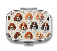 Travel Pill Organizer Portable Pill Box with 2 Compartment Beagle Patterns Pill Case with Mirror Small Pill Holder Daily Pill Container Decorative Vitamin Organizer