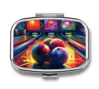 Travel Pill Organizer Portable Pill Box with 2 Compartment Bowling Balls Pill Case with Mirror Small Pill Holder Daily Pill Container Decorative Vitamin Organizer