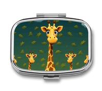 Travel Pill Organizer Portable Pill Box with 2 Compartment Cartoon Giraffe Pill Case with Mirror Small Pill Holder Daily Pill Container Decorative Vitamin Organizer