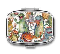 Travel Pill Organizer Portable Pill Box with 2 Compartment Chaotic Colorful Monsters Pill Case with Mirror Small Pill Holder Daily Pill Container Decorative Vitamin Organizer