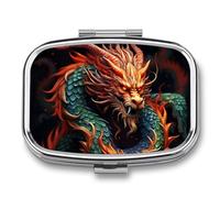 Travel Pill Organizer Portable Pill Box with 2 Compartment Chinese Dragon Pill Case with Mirror Small Pill Holder Daily Pill Container Decorative Vitamin Organizer