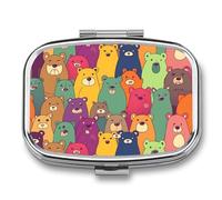Travel Pill Organizer Portable Pill Box with 2 Compartment Colorful Bears Pill Case with Mirror Small Pill Holder Daily Pill Container Decorative Vitamin Organizer