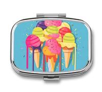Travel Pill Organizer Portable Pill Box with 2 Compartment Colorful Ice Cream Pill Case with Mirror Small Pill Holder Daily Pill Container Decorative Vitamin Organizer