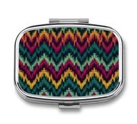 Travel Pill Organizer Portable Pill Box with 2 Compartment Colorful Knitted Pattern Pill Case with Mirror Small Pill Holder Daily Pill Container Decorative Vitamin Organizer