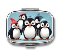 Travel Pill Organizer Portable Pill Box with 2 Compartment Cute Penguins Pill Case with Mirror Small Pill Holder Daily Pill Container Decorative Vitamin Organizer