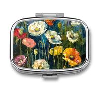 Travel Pill Organizer Portable Pill Box with 2 Compartment Dark Green Plants Pill Case with Mirror Small Pill Holder Daily Pill Container Decorative Vitamin Organizer
