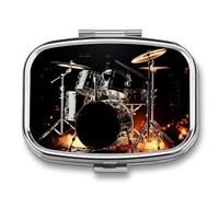 Travel Pill Organizer Portable Pill Box with 2 Compartment Drummer Pill Case with Mirror Small Pill Holder Daily Pill Container Decorative Vitamin Organizer