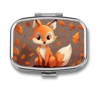 Travel Pill Organizer Portable Pill Box with 2 Compartment Fall Fox Pill Case with Mirror Small Pill Holder Daily Pill Container Decorative Vitamin Organizer