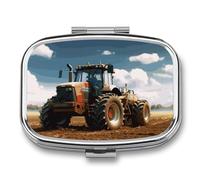 Travel Pill Organizer Portable Pill Box with 2 Compartment Fantasy Farm Tractor Pill Case with Mirror Small Pill Holder Daily Pill Container Decorative Vitamin Organizer