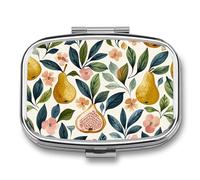 Travel Pill Organizer Portable Pill Box with 2 Compartment Figs and Pears Pill Case with Mirror Small Pill Holder Daily Pill Container Decorative Vitamin Organizer