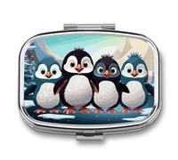 Travel Pill Organizer Portable Pill Box with 2 Compartment Five Cute Penguins Pill Case with Mirror Small Pill Holder Daily Pill Container Decorative Vitamin Organizer