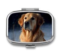 Travel Pill Organizer Portable Pill Box with 2 Compartment Golden Retriever Pill Case with Mirror Small Pill Holder Daily Pill Container Decorative Vitamin Organizer