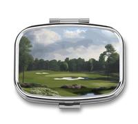 Travel Pill Organizer Portable Pill Box with 2 Compartment Golf Course Pill Case with Mirror Small Pill Holder Daily Pill Container Decorative Vitamin Organizer