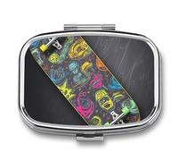 Travel Pill Organizer Portable Pill Box with 2 Compartment Graffiti Skateboard Pill Case with Mirror Small Pill Holder Daily Pill Container Decorative Vitamin Organizer