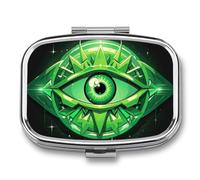 Travel Pill Organizer Portable Pill Box with 2 Compartment Green Evil Eye Pill Case with Mirror Small Pill Holder Daily Pill Container Decorative Vitamin Organizer