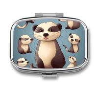 Travel Pill Organizer Portable Pill Box with 2 Compartment Hairy Ferret Pill Case with Mirror Small Pill Holder Daily Pill Container Decorative Vitamin Organizer