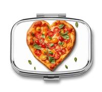 Travel Pill Organizer Portable Pill Box with 2 Compartment Heart Shaped Pizza Pill Case with Mirror Small Pill Holder Daily Pill Container Decorative Vitamin Organizer