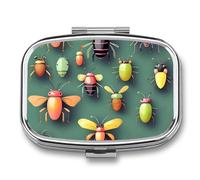 Travel Pill Organizer Portable Pill Box with 2 Compartment Insect Atlas Pill Case with Mirror Small Pill Holder Daily Pill Container Decorative Vitamin Organizer
