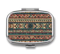 Travel Pill Organizer Portable Pill Box with 2 Compartment Native American Pill Case with Mirror Small Pill Holder Daily Pill Container Decorative Vitamin Organizer
