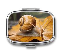 Travel Pill Organizer Portable Pill Box with 2 Compartment Snail in Leaves Pill Case with Mirror Small Pill Holder Daily Pill Container Decorative Vitamin Organizer