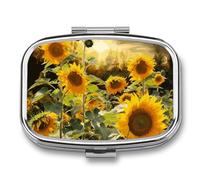 Travel Pill Organizer Portable Pill Box with 2 Compartment Sunflowers After Rain Pill Case with Mirror Small Pill Holder Daily Pill Container Decorative Vitamin Organizer