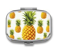 Travel Pill Organizer Portable Pill Box with 2 Compartment Yellow Pineapple on White Background Illustration Pill Case with Mirror Small Pill Holder Daily Pill Container Decorative Vitamin Organizer