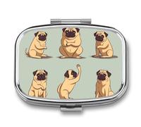 Travel Pill Organizer Portable Pill Box with 2 Compartment Yoga Pug Pill Case with Mirror Small Pill Holder Daily Pill Container Decorative Vitamin Organizer