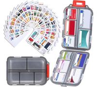 Travel Pill Organizer with 189 Medicine Labels, 10 Compartments Small Pill Case Compact and Portable Travel Pill Box for Airplane Car Purse Nurse Vacation Essentials (Gray, 1 Pack)