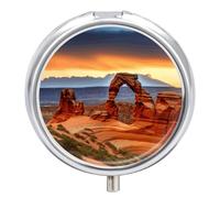 Travel Pill Organizer with 3 Compartments, Portable Round Pill Box | Waterproof Metal Arches National Park Pill Case for Purse Pocket Pill Container for Vitamins Medicine Organizer