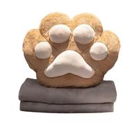 Travel Pillow Blanket Hand Warmer 3 in 1 Set,Cat Paw Plush Pillow with Compact Travel Blanket,Combo Warm Traveling Plane Portable Car Camping Blanket Warm Hand Warmer (Coffee, 40x35x10cm)
