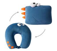 Travel Pillow Children Dinosaur 2 in 1, Neck Pillow Children & Sleeping Pillow Car Children, U Pillow Plush Neck Support for Travel, Plane, Car, Home (Dark Blue)