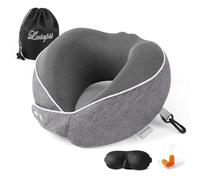 Travel Pillow for Airplane Neck Pillow for Travel Flight Pillow Memory Foam 360 Degree Neck Support Ergonomic Neck Cushion Travel Bag, Eye Mask and Ear Plugs, Dark Grey