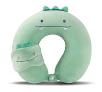 Travel Pillow Kids Travel Pillow with Sleep Eye Mask Cute Neck Pillow for Travel Soft Memory Foam Travel Neck Pillow for Adults and Kids Airplane Sleeping Travel and Camping (green dinosaur)
