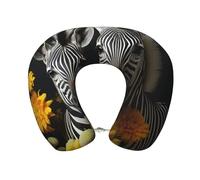 Travel Pillow Pair Of Sunflowers And Zebra On Dark Background Neck Rest Soft Comfortable Travel Neck Pillow U-Shaped Memory Foam Sleeping Rest Cushion Travel Accessories For Airplane Car And Office