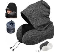 Travel Pillow with Extra Large Hood for Airplane Long Flights Privacy and Comfort Memory Foam with Skin-Friendly Cover for Road Trip Head&Neck Support for Plane Office Cars Sleeping & Rest (Gray)