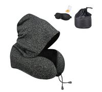 Travel Pillow with Extra Large Hood for Airplane Long Flights Privacy and Comfort Memory Foam with Skin-Friendly Cover for Road Trip Head Neck Support for Plane Office Cars Sleeping Rest (Dark Gray)