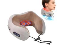 Travel Pillow with Neck Massager, Rechargeable Massager Neck Pillow with 360-Degree Head Support, Electric U-Shaped Neck Massager for Pain Relief,3 Levels and 3 Modes (Brown)