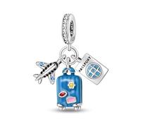 Travel Plane Passport and Blue Suitcase Charm 925 Silver Charm Compatible with Pandora Charms, Trollbeads, Chamilia, Biagi and Many Other UK Charm Bracelets.