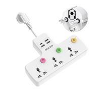Travel Plug Extension, UK To EU Multi Plug with USB, 3 Way Individual Switched Sockets with USB C Extension Cord (10A/2500W)