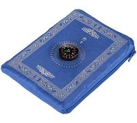 Travel Pocket Prayer Mat with Compass, Pocket Sized Carry Bag and Attached Compass Praying Rug Portable Waterproof Material Easy Carry Pocket Praying Mat - Islamic Qibla Compass - 60x 100 cm (Blue)