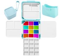 Travel Pocket Watercolor Set, 24 Empty Grids Paint Palette Box, 3 Foldable Mixing Trays, Clip-on Water Bucket, Silicone Carry Bag, Outdoor Painting Kit for Sketching Watercolor Practice